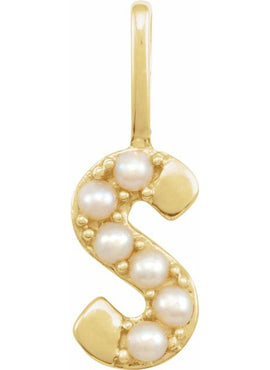 14K Yellow Gold Cultured White Freshwater Pearl Initial B Charm/Pendant