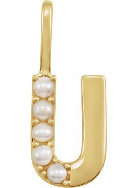 14K Yellow Gold Cultured White Freshwater Pearl Initial B Charm/Pendant