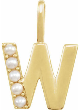 14K Yellow Gold Cultured White Freshwater Pearl Initial B Charm/Pendant