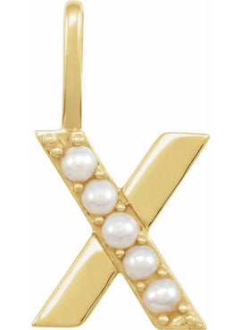 14K Yellow Gold Cultured White Freshwater Pearl Initial B Charm/Pendant