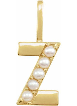 14K Yellow Gold Cultured White Freshwater Pearl Initial B Charm/Pendant