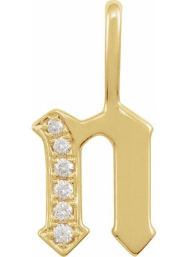 14K Yellow Gold .05 CTW Natural Diamond Gothic Initial A Charm/Pendant