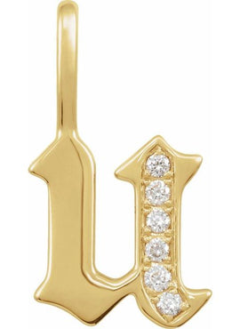 14K Yellow Gold .05 CTW Natural Diamond Gothic Initial A Charm/Pendant