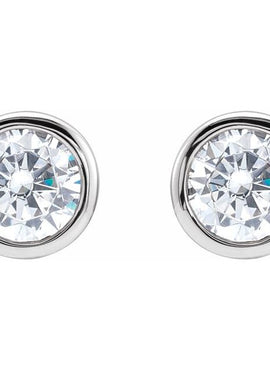 14K White Gold 5.2 mm Round Imitation White Cubic Zirconia Bezel-Set Earrings