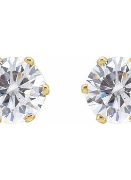 14K Yellow Gold 6.5 mm  Imitation White Cubic Zirconia Stud Earrings
