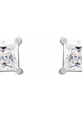14K Yellow Gold 4.5x4.5 mm Square Imitation White Cubic Zirconia Earrings