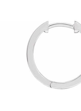 14K White Gold Grooved Hinged 15 mm Huggie Hoop Earrings
