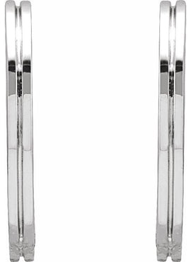 14K White Gold Grooved Hinged 15 mm Huggie Hoop Earrings