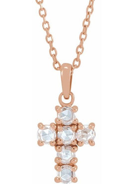14K White Gold 1/8 CTW Rose-Cut Natural Diamond Cross Pendant