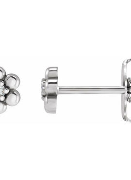 14K White Gold .03 CTW Natural Diamond Beaded Daisy Earrings