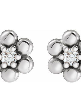 14K White Gold .03 CTW Natural Diamond Beaded Daisy Earrings