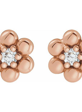 14K White Gold .03 CTW Natural Diamond Beaded Daisy Earrings