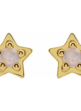 14K White Gold Natural White Opal Petite Star Earrings
