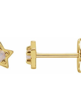 14K White Gold Natural White Opal Petite Star Earrings