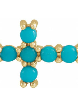 14K White Gold Natural Turquoise Sideways Cross Necklace Center