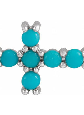 14K White Gold Natural Turquoise Sideways Cross Necklace Center