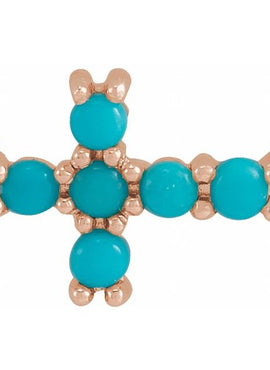 14K White Gold Natural Turquoise Sideways Cross Necklace Center