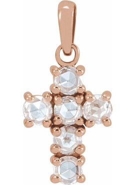 14K White Gold 1/8 CTW Rose-Cut Natural Diamond Cross Pendant