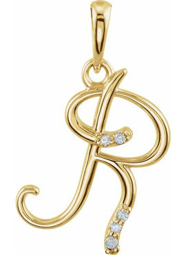 14K Yellow Gold .025 CTW Natural Diamond Initial A Pendant