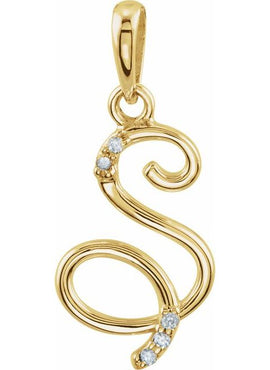 14K Yellow Gold .025 CTW Natural Diamond Initial A Pendant
