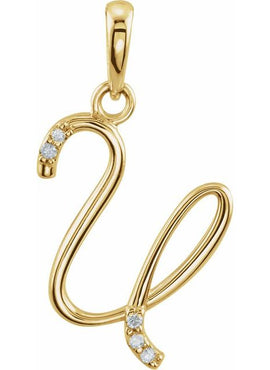 14K Yellow Gold .025 CTW Natural Diamond Initial A Pendant