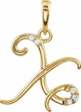 14K Yellow Gold .025 CTW Natural Diamond Initial A Pendant