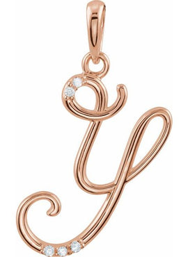 14K Yellow Gold .025 CTW Natural Diamond Initial A Pendant