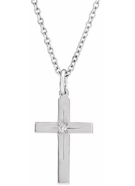 14K White Gold .0075 CT Natural Diamond Cross 18