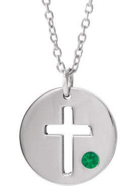 14K White Gold .03 CT Natural Diamond Pierced Cross Disc 16-18