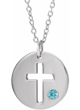 14K White Gold .03 CT Natural Diamond Pierced Cross Disc 16-18