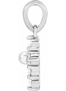 14K White Gold Cultured White Seed Pearl & .07 CTW Natural Diamond Cross Pendant