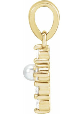 14K White Gold Cultured White Seed Pearl & .07 CTW Natural Diamond Cross Pendant