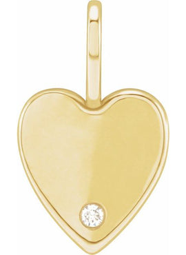 14K White Gold .02 CT Natural Diamond Engravable Heart Charm/Pendant