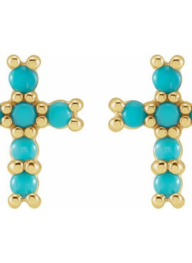 14K Yellow Gold Natural Turquoise Cross Earrings