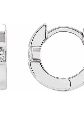 14K White Gold 1/4 CTW Natural Diamond 12 mm Hinged Huggie Hoop Earrings