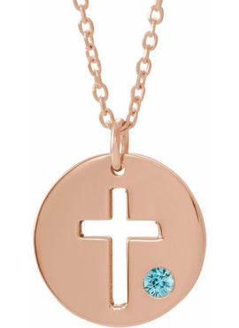 14K White Gold .03 CT Natural Diamond Pierced Cross Disc 16-18