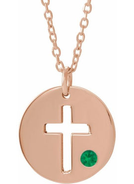 14K White Gold .03 CT Natural Diamond Pierced Cross Disc 16-18