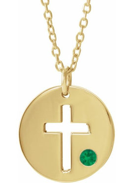 14K White Gold .03 CT Natural Diamond Pierced Cross Disc 16-18