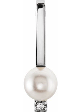 14K Yellow Gold Cultured White Freshwater Pearl & .01 CT Natural Diamond Pendant