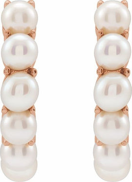 14K Yellow Gold Cultured White Freshwater Pearl 15.5 mm Huggie Hoop Earrings