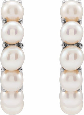 14K Yellow Gold Cultured White Freshwater Pearl 15.5 mm Huggie Hoop Earrings