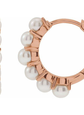 14K Yellow Gold Cultured White Freshwater Pearl 15.5 mm Huggie Hoop Earrings