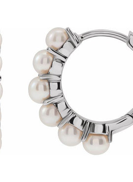14K Yellow Gold Cultured White Freshwater Pearl 15.5 mm Huggie Hoop Earrings