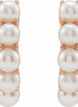 14K Yellow Gold Cultured White Freshwater Pearl 15.5 mm Huggie Hoop Earrings