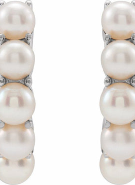 14K Yellow Gold Cultured White Freshwater Pearl 15.5 mm Huggie Hoop Earrings