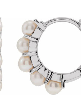 14K Yellow Gold Cultured White Freshwater Pearl 15.5 mm Huggie Hoop Earrings