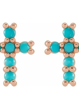 14K Yellow Gold Natural Turquoise Cross Earrings
