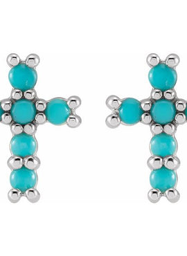 14K Yellow Gold Natural Turquoise Cross Earrings