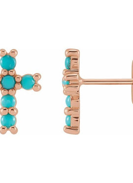 14K Yellow Gold Natural Turquoise Cross Earrings