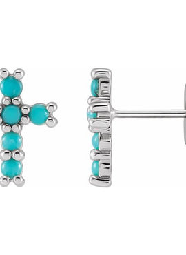 14K Yellow Gold Natural Turquoise Cross Earrings